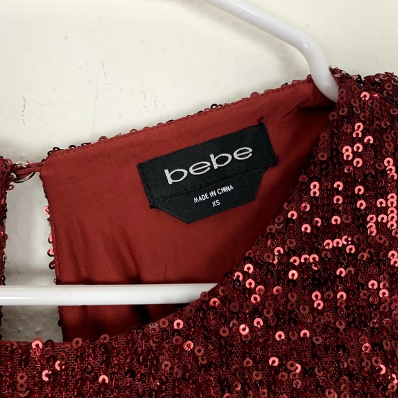 Bebe Red Sequin Long Sleeve Cowl Back Midi Dress - Picture 6 of 8